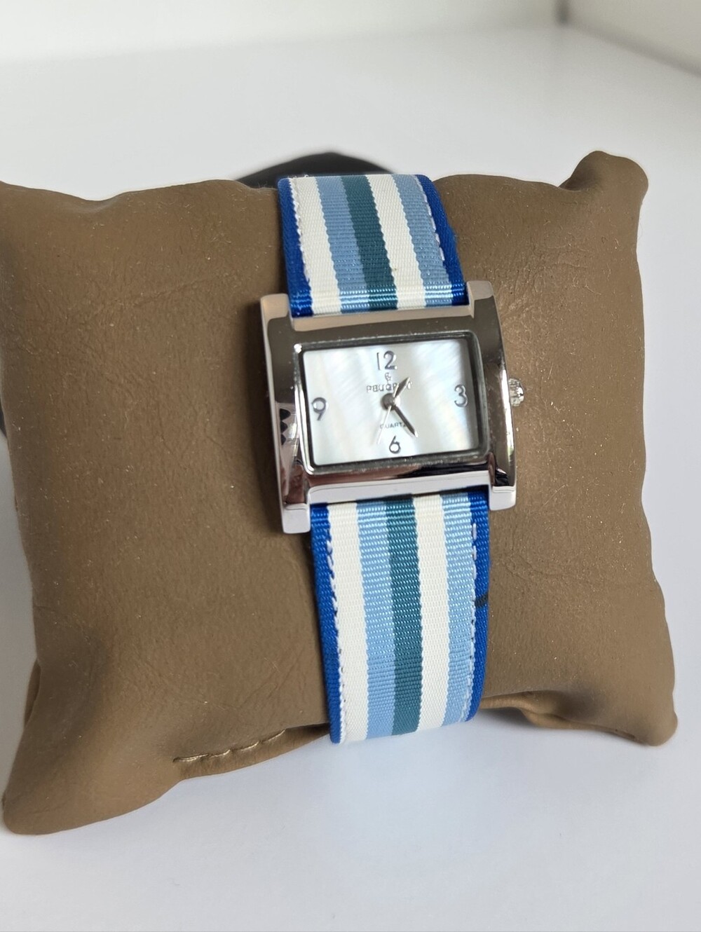 Peugeot Grosgrain Ribbon Mother Of Pearl Watch 3016 - Blue White